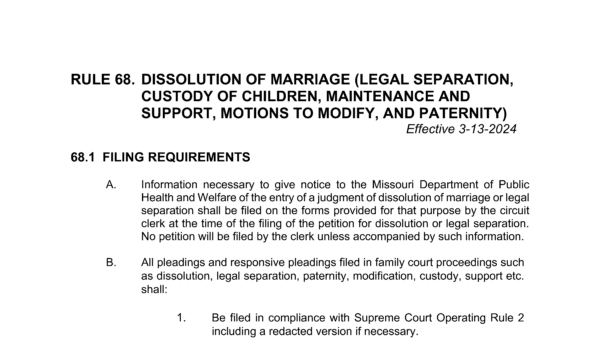 Local Rule 68 (Dissolution of Marriage) Amended